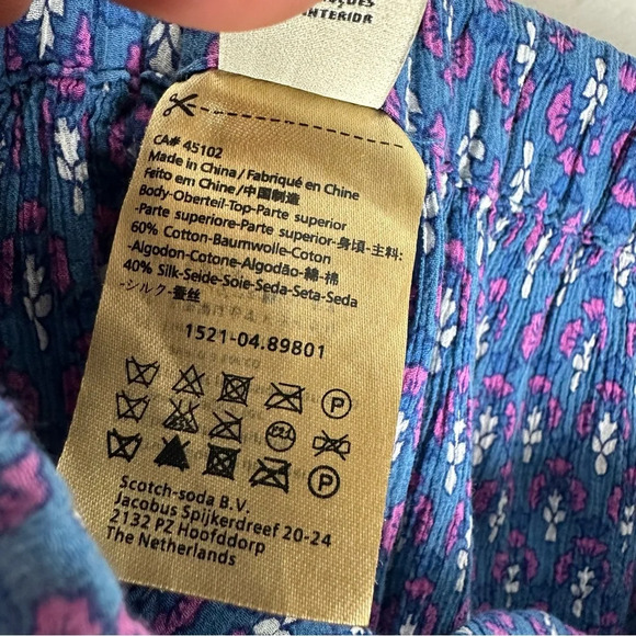 Maison Scotch Tropical Drift Silk Blend Skirt Blue Pink Patterned Tiered Lined L - Picture 7 of 7